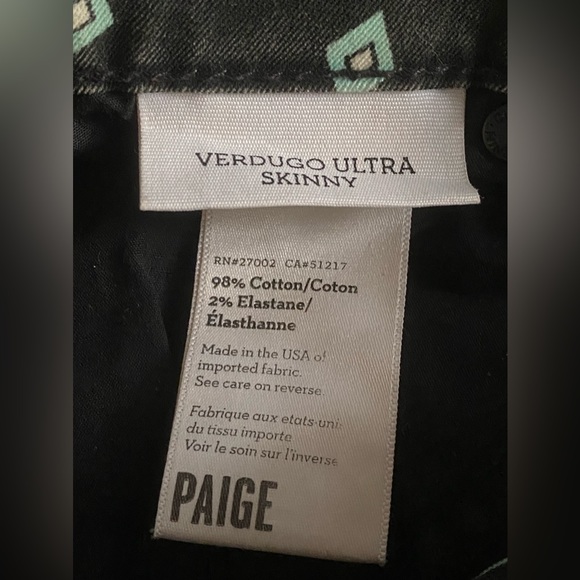 PAIGE Teal Diamond Gray Black stone wash Verdugo Ultra Skinny Jeans size… - Picture 7 of 7